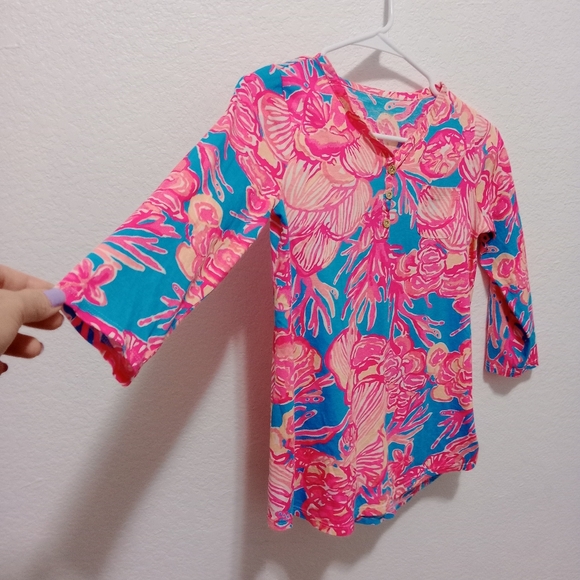 Lilly Pulitzer Girls 3/4 Sleeve Floral Coral Tunic Top size XL (12-14) - Picture 3 of 9